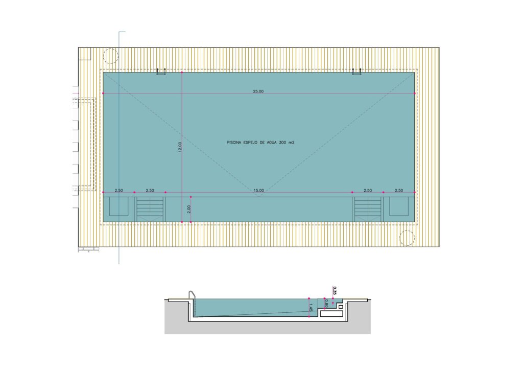 Plano de la piscina (superficie 300 m²)